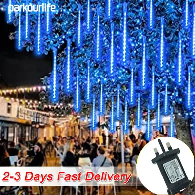 LED Meteor Shower Rain Lights Christmas Outdoor Cascading Icicle String Light UK - Image 1 of 4