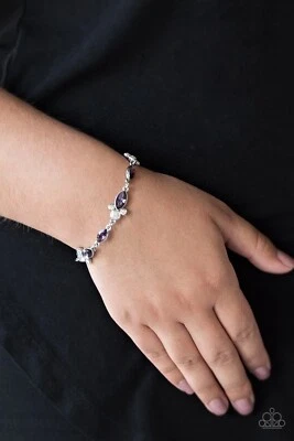 Paparazzi Bracelet - At Any Cost- White and Purple Rhinestone- Marquise - Image 1 of 2