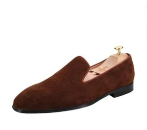 Men's Fashion British Round Toe Slip On Loafers Casual Party Suede Dress Shoes - Picture 1 of 24