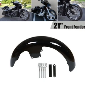Black 21" Wrap Front Fender Mudguard For Harley Touring Glide Custom Baggers - Foto 1 di 14
