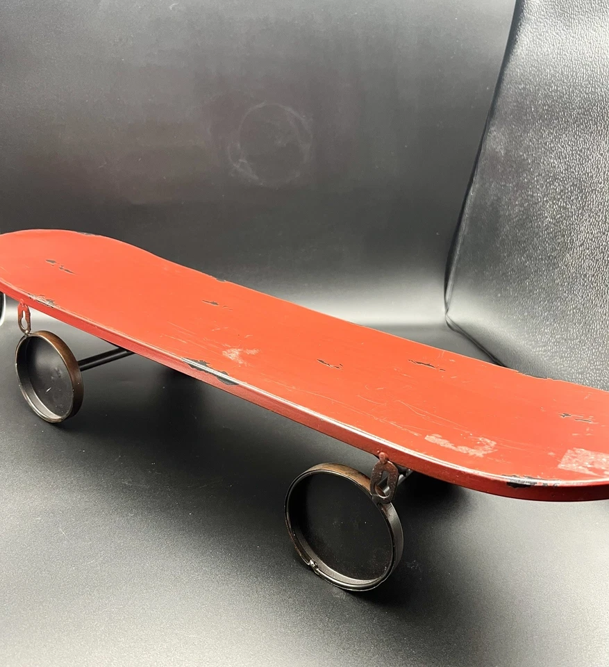 RARE Red Distressed Skateboard Sculpture Metal Wall Shelf Mount - Image 1 of 4