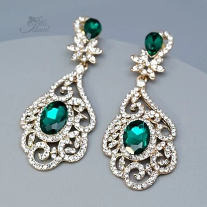 Pendientes colgantes de araña de cristal verde esmeralda para mujer concurso 00302 - Imagen 1 de 4