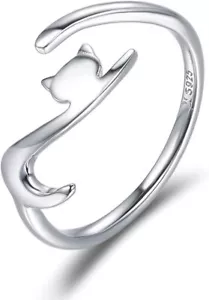 Sterling Silver Adjustable Cat Ring for Women – Dainty Stackable Gift - Picture 1 of 5