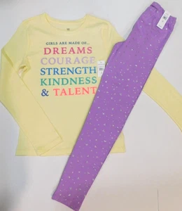 Gap Girl T-Shirt Leggings Purple Yellow Size Large "GIRLS ARE MADE OF..." NEW - Picture 1 of 3