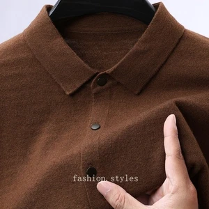 Cárdigan tejido 100 % cachemir puro para hombre solapa coreano primavera suéter chaqueta tops - Imagen 1 de 26