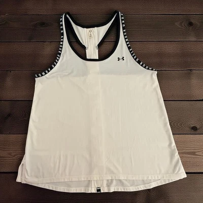 Camiseta sin mangas Under Armour Knockout para mujer en blanco con ribete negro talla mediana Foto 1 de 4