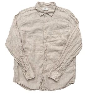 Uniqlo Shirt Mens Size L Long Sleeve 100% Premium Linen Pocket Beige - Picture 1 of 6