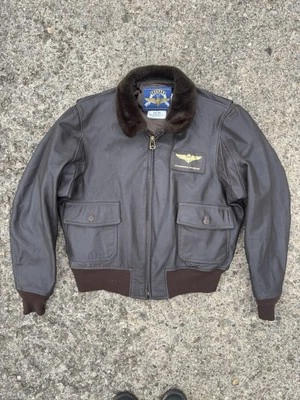 Chaqueta de bombardero de cuero Cooper G-1 de colección talla 48R N con parche en el pecho Mcdonnell Douglas Foto 1 de 4