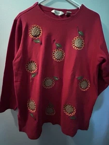 Bechamel Sweatshirt Women Size Large Embroidered Sunflower Vintage Red - Picture 1 of 5