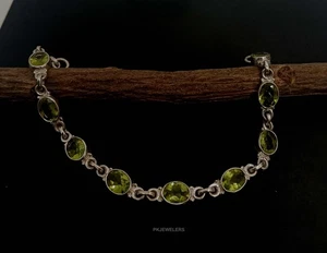 925 Sterling Silver Natural Peridot Gemstone Handmade Bracelet Jewelry B-04 - Picture 1 of 16