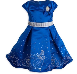 Disney Store Cenerentola Vestito Festa Fantasia Tg 9 10 Raso Pieghettato Grafica Argento - Foto 1 di 9