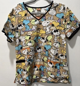 Women’s Peanuts Scrub Top Medium Snoopy Charlie Brown Cherokee Tooniforms - Picture 1 of 9