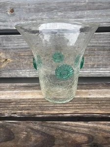 Gorgeous BLENKO Crystal Crackle Applied Rosettes Vase Beautiful Condition 🔥 - Picture 1 of 9