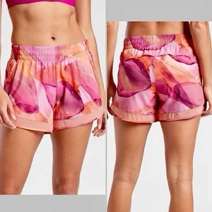 Athleta Damengröße 3X neu mit Etikett bedruckte Mesh Racer Run Shorts 4" pink orange Stretch - Bild 1 von 3