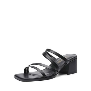 Women Low Chunky Block Heel Open Toe Strappy Mule Heel Sandals Dress Sandals - Picture 1 of 25