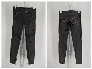 Balmain x HM Motorcycle Nappa Leather Gold Hardware Pants Stretch - Picture 1 of 10