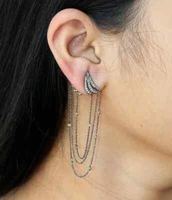 Araña Pendiente Pavé Diamante Joyería 925 Plata de Ley Cadena Regalo Boda Foto 1 de 4