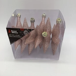 Shatterproof Christmas Tree Decoration - 6 Glitter Stars 100mm - Pink - Picture 1 of 2