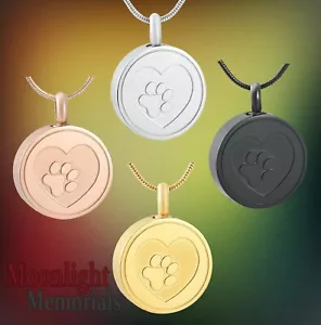 New Pet Paw Print Heart Cremation Urn Keepsake Ashes Memorial Necklace - Picture 1 of 15