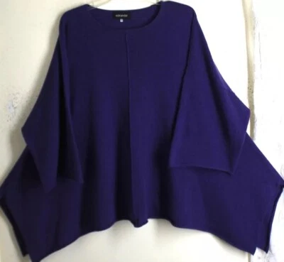 Suéter Top Eskandar VIOLETA PÚRPURA 100% Cachemira Cuello Redondo 3/4 32"L Lujo Foto 1 de 4