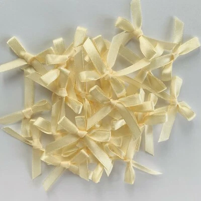 Cream Color Hand Tied 50 Mini Bows 6mm Stain Ribbon Crafting Wedding - Image 1 of 4