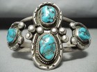 SIGNED HUGE VINTAGE NAVAJO TURQUOISE STERLING SILVER BRACELET