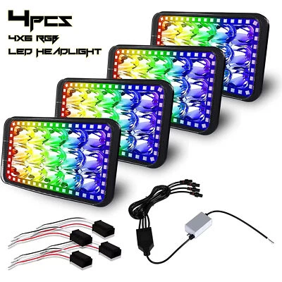 Conjunto de conjuntos de faros rectangulares con función halo LED RGB 4x6" pulgadas bombilla transparente Foto 1 de 4