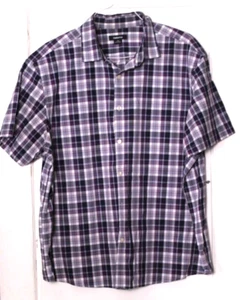 CLAIBORNE CASUAL SHIRT men's size 2XL purple black white plaid short sleeve - Picture 1 of 5