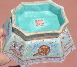 1900's Chinese Famille Rose Celadon Glazed Porcelain Bowl Tongzhi Mark - Picture 1 of 13