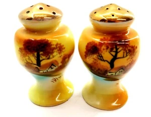 Vintage NORITAKE TREE IN THE MEADOW Salt & Pepper Shakers Set 3" Tall Bulbous - Picture 1 of 4