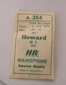 12's Howard  #552 HR Factory Packaged New Old Stock Pocket Watch Mainspring #15 - Picture 1 of 3