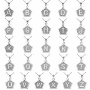 10K White Gold Letter Initial Pentagon Pendant Necklace - Picture 1 of 32