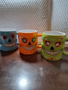 Tag der Toten Sugar Skull Keramik Kaffeebecher 3er Set - Bild 1 von 5
