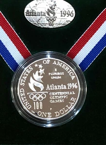 1996 P USA XXVI OLYMPICS ATLANTA Rowing Proof Silver Dollar Coin & Pin Set - Picture 1 of 12