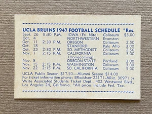 CFB 1947 UCLA BRUINS College Football Schedule Card Original Vintage Antique - Picture 1 of 2