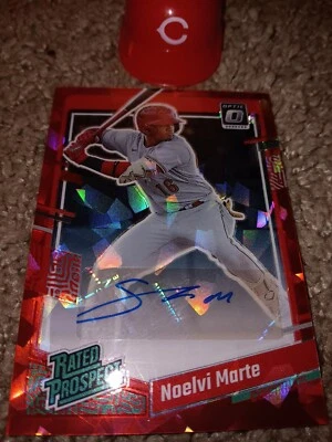 Noelvi Marte Donruss Optic 2023 AUTO Red Cracked Ice 04/23🔥RARE🔥Color Match RC - Image 1 of 3