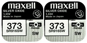 2 x Maxell 373 Pila Batteria Orologio Mercury Free Silver Oxide SR916SW 1.55V - Foto 1 di 1