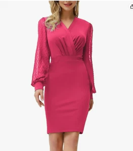GRACE KARIN Pencil Work Dresses Long Sleeve V Neck Bodycon Business Dress - Picture 1 of 4