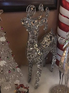 Silver Glittered Reindeer Figure Christmas TableTop Decor Lg 14" Wreath Ornament - Picture 1 of 4