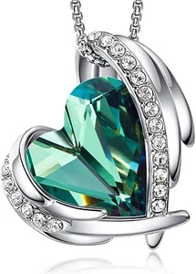 Green Love Heart Pendant Necklace 18K White Gold Plated with Swarovski Crystals - Picture 1 of 6
