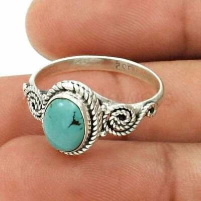 100% Natürlicher Türkis Edelstein Ring 925 Sterling Silber Oval Weihnachtsges... - Bild 1 von 3