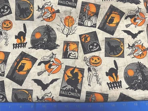 Tina Scrap 9"x21"Cat Witch Bat Owl Kate Ward Thacker HALLOWEEN Cotton Fabric - Picture 1 of 1