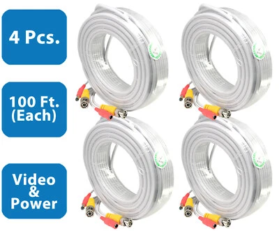 4 x 100 FEET BNC VIDEO + DC POWER Plug Play SIAMESE CABLE FOR CCTV CAMERA SYSTEM - Image 1 of 4