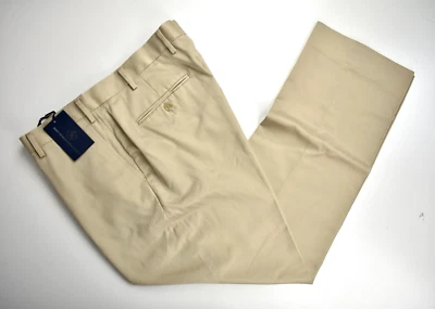 Hart Schaffner Marx Light Brown (Khaki) Cotton Flat Front Trousers Size: 36x30 - Image 1 of 4