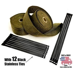 Titanium Lava Exhaust Wrap Thermal Tape 2 Rolls 2" x 50ft Black Stainless Ties - Picture 1 of 3