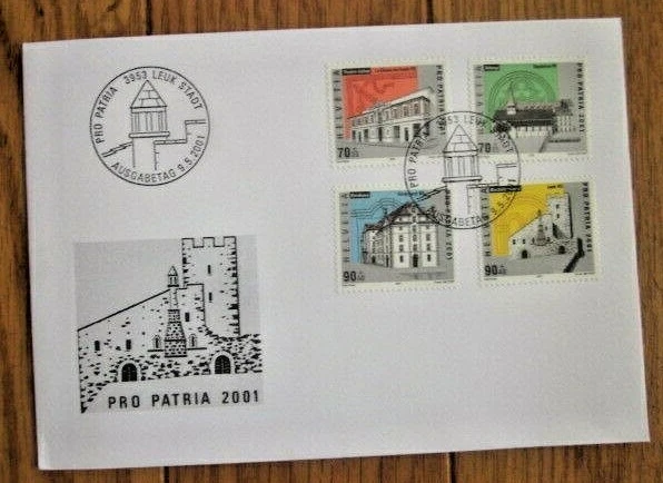 Switzerland PRO PATRIA 2001 ARCHITECTURE  SEMIPOSTALS SET COMPLETE FDC VF UNADDR - Image 1 of 1