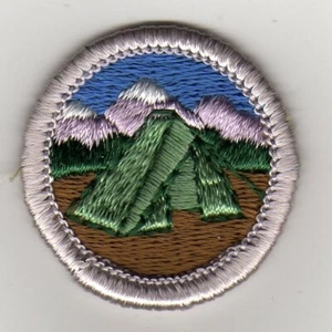 Insignia de camping (Silver Brd.), Tipo G, respaldo de tela (1969-71), ¡como nuevo! - Imagen 1 de 1