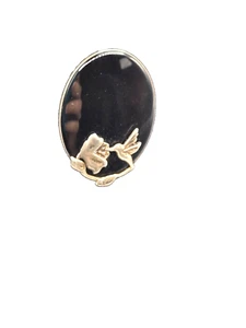 Rare Robert Larin Vintage Onyx and Sterling Brooch with Humming bird Oval 2 inch - Picture 1 of 7
