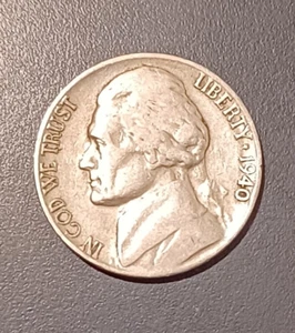 Moneda antigua de centavo de níquel Jefferson 1940-S de Estados Unidos sin marca de ceca circulada (#1) - Imagen 1 de 2