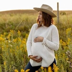 Hatch Maternity Merino Wool Waffle Knit Sweater Ivory One Size